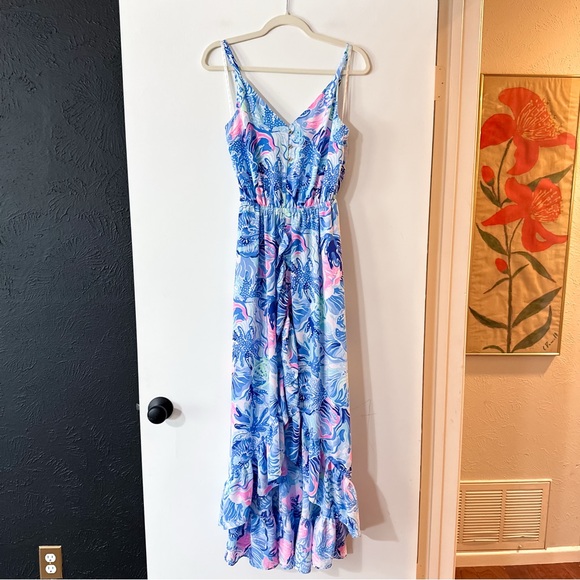 Lilly Pulitzer Mareena Maxi Dress Ruffle Blouson Ocean Party Core Size Small - Picture 3 of 10